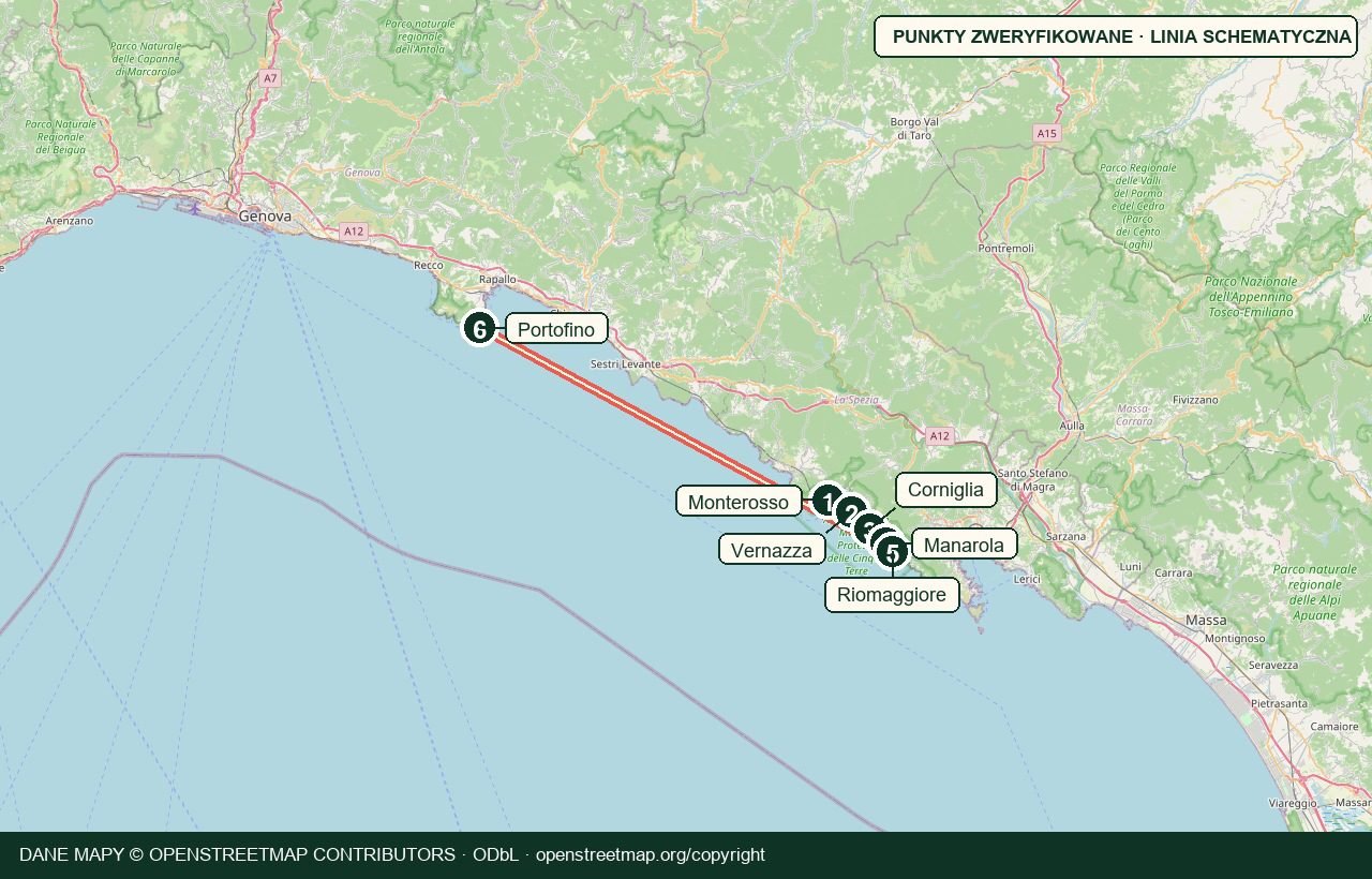 Mapa trasy Cinque Terre · Portofino